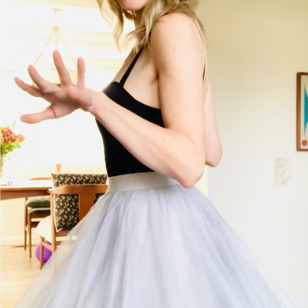 Esley Brand Gray Tulle A-Line Midi Skirt